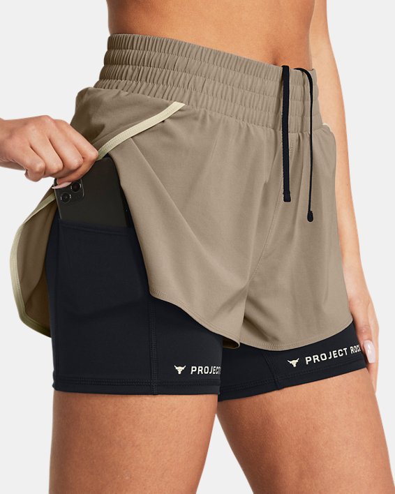 Women's Project Rock Flex Woven Leg Day Shorts in Brown image number 3
